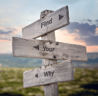 Wooden signpost with the words 'Find Your Why,' symbolizing decision-making and choosing a direction.